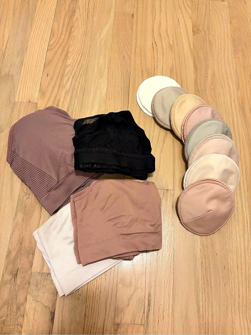 Nursing and Pumping Bra Bundle - 4 bras and 8 sets of Washable Nursing Pads